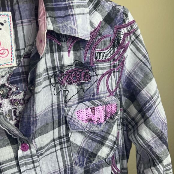 Roar Western embroidered shirt with sequined cross on the back purple size Small - Picture 3 of 7